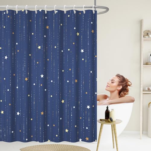 Starry Night Shower Curtain, Waterproof Shower Curtains for Bathroom, Cloth Star Shower Curtain Set with Hooks, Blue Celestial Space Shower Curtains, 72x78 Inches - color: Starry Night - Blue, size: 72"W x 78"L (Pack of 1)