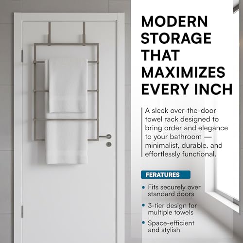 Honey-Can-Do Over-The-Door 3-Tier Towel Rack - Chrome Steel Bathroom & Closet Storage Organizer for Hanging Towels, Clothes, Robes