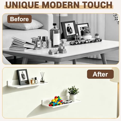 Wall Mounted Floating Shelf, Self Adhesive Shelf, No Drill Adhesive Wall Shelf, Floating Shelves Damage-Free Expand Walls Space for Living Room Kitchen Bathroom (2, White) - color: White