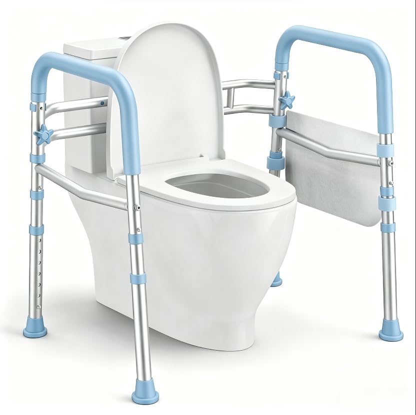 Toilet Safety Rails for Seniors, Adjustable Height & Width Toilet Safety Frame with Handles (350LB Capacity), Elderly Assistance Products for Handicapped, Foldable Toilet Bars Fits Any Toilet（Blue） - color: Blue