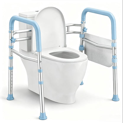 Toilet Safety Rails for Seniors, Adjustable Height & Width Toilet Safety Frame with Handles (350LB Capacity), Elderly Assistance Products for Handicapped, Foldable Toilet Bars Fits Any Toilet（Blue） - color: Blue
