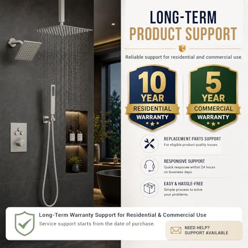Thermostatic Dual Shower Head System, Brushed Nickel Shower Faucet | 12 Inch Ceiling Rainfall Shower, 6 Inch Wall Mount Head, High Pressure Handheld Sprayer, Push Button Valve - color: Brushed Nickel