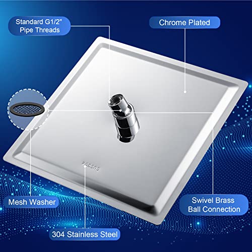 Rain Shower Head - 10 Inch High Pressure Shower Heads 304 Stainless Steel Ultra Thin Square Showerhead Pressure Boosting Design, Ceiling or Wall Mount