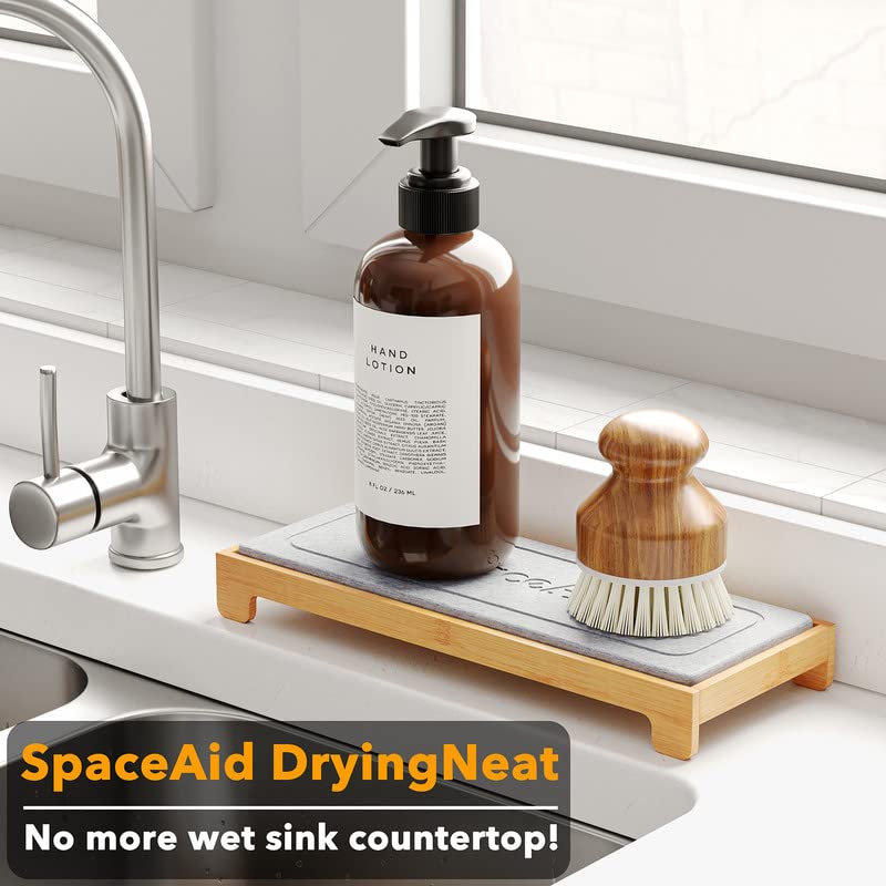 SpaceAid DryingNeat Instant Dry Sink Caddy Organizers, Kitchen Sponge Soap Holder Dispenser, Countertop Fast Drying Counter Tray Rack (Bamboo, Gray) - color: Gray