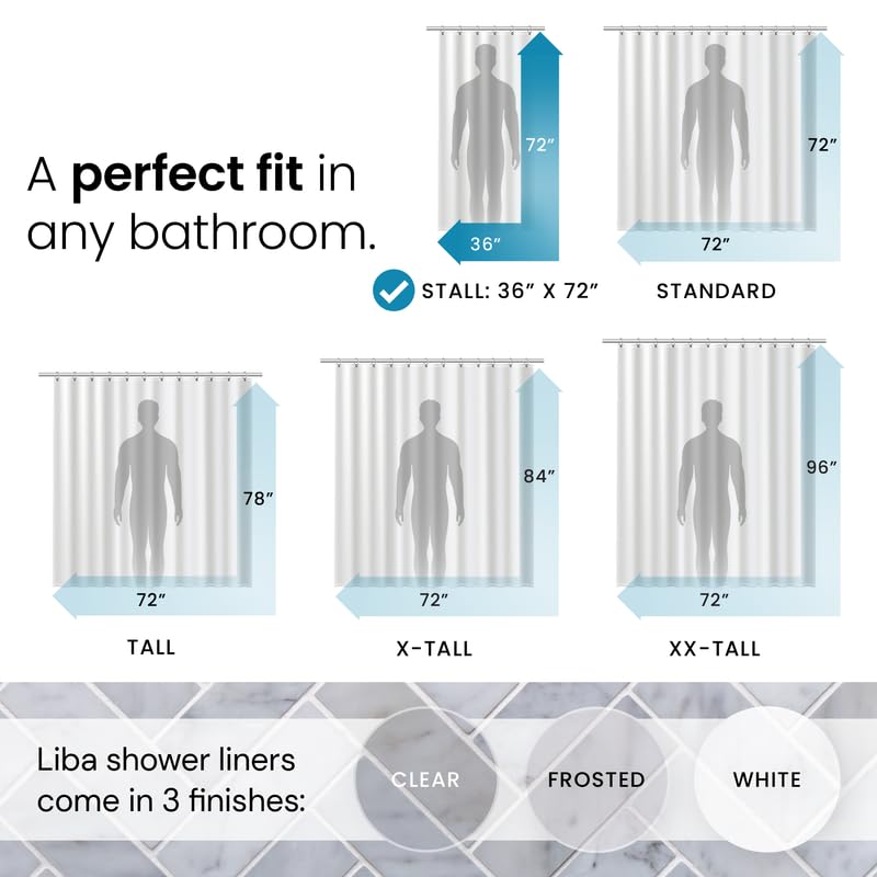 LiBa Shower Curtain PEVA 8G, 36x72 Inch Waterproof Frosted | Non-toxic shower liner, waterproof plastic shower curtain, rust-proof grommets, weighted magnets, bathroom accessories - color: 8g Peva - Frosted, size: 36"W x 72"L (Pack of 1)