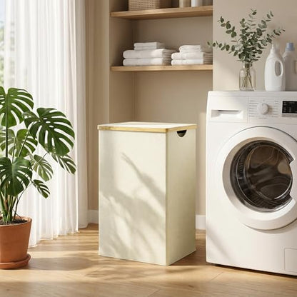 efluky Laundry Hamper with Lid, Double Laundry Basket with 2 Removable Bags, 2 Section Laundry Bin with Bamboo Handles for Bathroom, Bedroom & Laundry Room, 115L (30.4 Gallon) Beige - color: Beige, size: 115L Dual