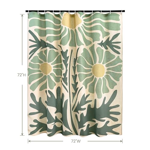 Retro Daisy Linen Boho Shower Curtain Set with Liner,72" Wx72 L | Double Layer Shower Curtain Waterproof Fabric with Zippered Removable PEVA Liner,Boho Shower Curtain for Bathroom,Free Hooks - color: Daisy