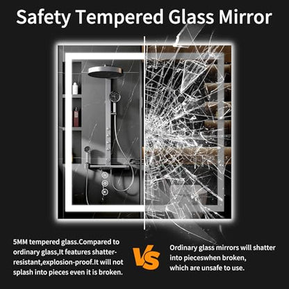 36"x36" LED Bathroom Mirror with Lights, Dimmable, Anti-Fog, Lighted Bathroom Vanity Mirror for Wall, Backlit + Front Lit, Memory Function, Shatter-Proof, Tempered Glass - size: 36"L x 36"W