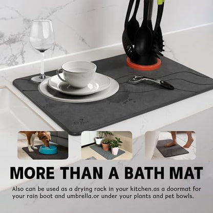 2 Pack Stone Bath Mat-Diatomaceous Earth Bath Mat Fast-Drying Stone Drying Mat Super Absorbent Diatomite Mats for Bathroom, Dish Drying, Bathtub (Grey Wave+Heart Rhythm) - color: Grey Wave+heart Rhythm-24*16