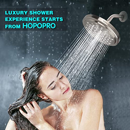 HOPOPRO High Flow Shower Head - High Pressure Rain - 7 Inch Rainfall Spray Showerhead - Tool-free 1-Min Installation - Adjustable Bathroom Shower Head Replacement with Luxury Look - Brushed Nickel