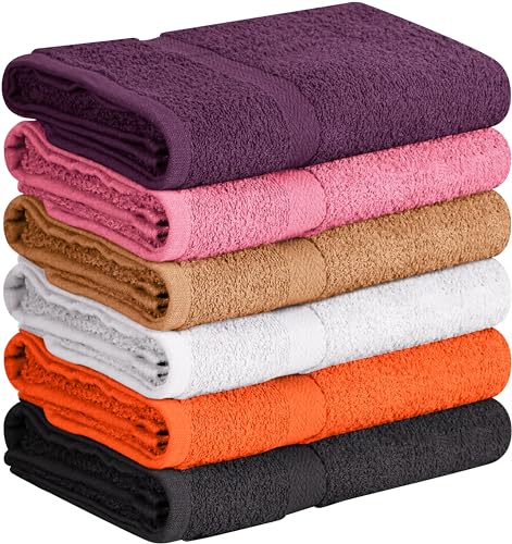 Towel and Linen Mart 100% Cotton 6 Pack Bath Towel Set, Quick Dry, Super Absorbent, Light Weight, Soft, (27 x 54 Pack of 6) (27 x 54 6 Pack, Plum, Pink, Beige, Grey, White, Peach) - color: Plum , Pink , Beige , Grey , White , Peach, size: 27 x 54 6 pack