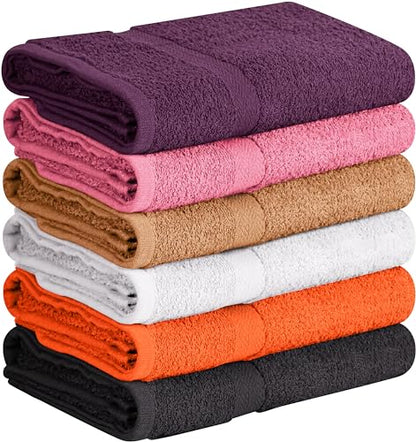 Towel and Linen Mart 100% Cotton 6 Pack Bath Towel Set, Quick Dry, Super Absorbent, Light Weight, Soft, (27 x 54 Pack of 6) (27 x 54 6 Pack, Plum, Pink, Beige, Grey, White, Peach) - color: Plum , Pink , Beige , Grey , White , Peach, size: 27 x 54 6 pack