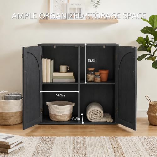 Sideboard Buffet Cabinet with Storage, 31.5" Modern Arched Accent Console Cabinet Credenza for Dining Room Entryway Living Room Furniture, Black - color: Black
