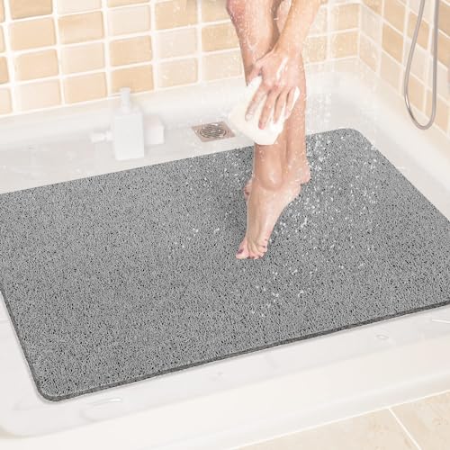 LuxStep Shower Mat Bathtub Mat Non-Slip Bath Mat with Drain, Quick Drying | 24x32 inch PVC Loofah Bathmat for Tub,Shower,Bathroom, Grey - color: Stylish Grey, size: 32" x 24"