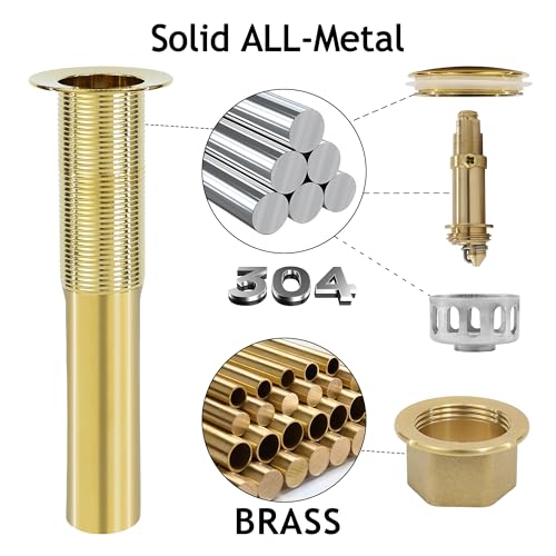 Bathroom Sink Drain,Drain Stopper Gold Stainless Steel Bathroom Sink Without Overflow,Small Cap Pop Up Drain Assembly with Detachable Strainer Basket,Built-in Anti-Clogging - color: Gold-small Cap, style: Without Overflow