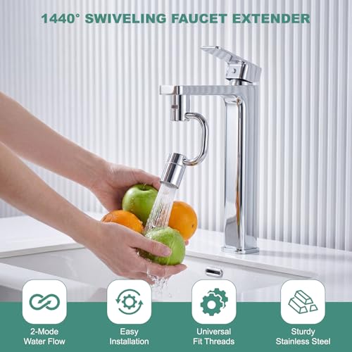 2 PCS 1440° Rotatable Faucet Aerator Extension Silver | 2 Modes Adjustable Water Flow, 1080° Swivel Design, Splash Proof Attachment for Kitchen & Bathroom Sink