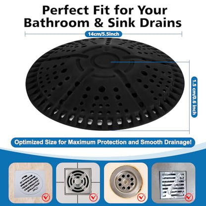 ZOOY Shower Drain Hair Catcher, 2 Pack 5.5 Inch Silicone Large Drain Cover, Bathroom Hair Drain Catcher, Flat Anti-Clog Hair Trap for Shower, Bathtub, Tub & Sink Hair Strainer(Dark Grey) - color: Dark Grey