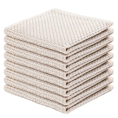 joybest Cotton Kitchen Dish Cloths, 8-Pack Waffle Weave Ultra Soft Absorbent Dish Towels Washcloths Quick Drying Dish Rags, 12x12 Inches, Beige - color: Beige, size: 12 in x 12 in
