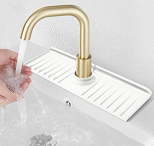 YATOISUR Sink Splash Guard 14.4” x 5.4” - Sink Faucet Mat with Faucet Water Catcher Mat & Soap Dish & Sponge Holder 3 in 1 - Silicone Faucet Handle Drip Catcher Tray for Kitchen RV & Bar Faucet, White - color: White