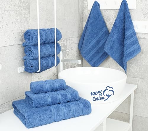 American Soft Linen 100% Cotton Luxury Turkish Towels, 6 Piece Towel Set | Soft Absorbent Quick Dry OEKO Tex Standard 100 Certificated Durable Machine Washable Premium Hotel Quality - color: Electric Blue