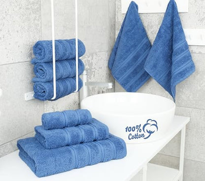 American Soft Linen 100% Cotton Luxury Turkish Towels, 6 Piece Towel Set | Soft Absorbent Quick Dry OEKO Tex Standard 100 Certificated Durable Machine Washable Premium Hotel Quality - color: Electric Blue