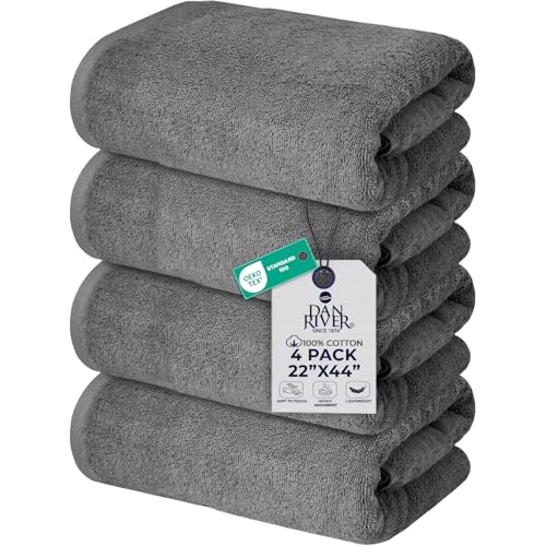 DAN RIVER 4 Pack Cotton Bath Towels 22x44 Inches, Gray | Lightweight, Absorbent, Super Quick Dry towels, Soft & Durable Thick Body Towels for Home, Gym and Spa - color: Gray, size: Bath Towel (22X44)