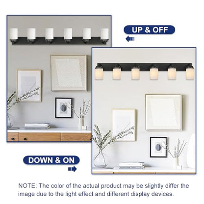 TODOLUZ Matte Black Bathroom Light Fixtures, 6-Lights Vanity Lighting Over Mirror with Opal White Glass Shades, Farmhouse Wall Lamp E26 Bulb Base - color: Black, size: 6-Lights