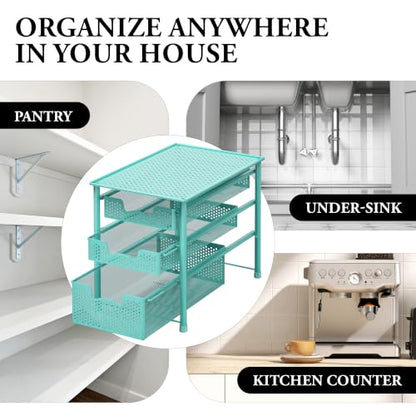Simple Houseware Stackable 3 Tier Sliding Basket Organizer Drawer, Turquoise (Pack of 2) - color: Turquoise, size: 3-Tier (Pack of 2)