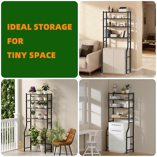 GloTika 4-Tier Over Toilet Storage, Anti-Tilt, 64" H, Black | Anti-Tilt Safety System, 150lb Capacity, Carbon Steel, Freestanding, No Drilling, Anti-Rust Coating, Paper Holder & 4 Hooks - color: Black, size: 4-Tier