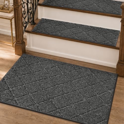 COSY HOMEER Stair Landing Rug Non-Slip 20x32 Stair Treads for Wooden Steps | Washable Peel and Stick Stair Treads Matching Mats,Pet Friendly Soft Reusable Stair Landing Mat for Kids and Elders,Black - color: Black, size: 20 X 32 Inches (1 Piece)