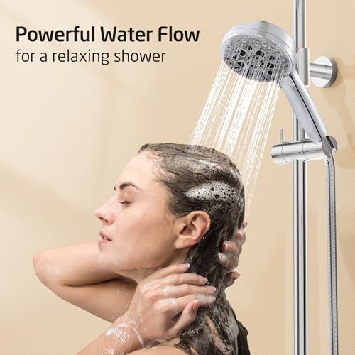 KES 30-Inch Shower Slide Bar with High Pressure 9 Functions Adjustable Handheld Shower Head & 59-Inch Hose, Built-in Power Wash to Clean Tub Tile & Pet, Wall Mount Polished Finish 18/8 Stainless Steel - color: Chrome