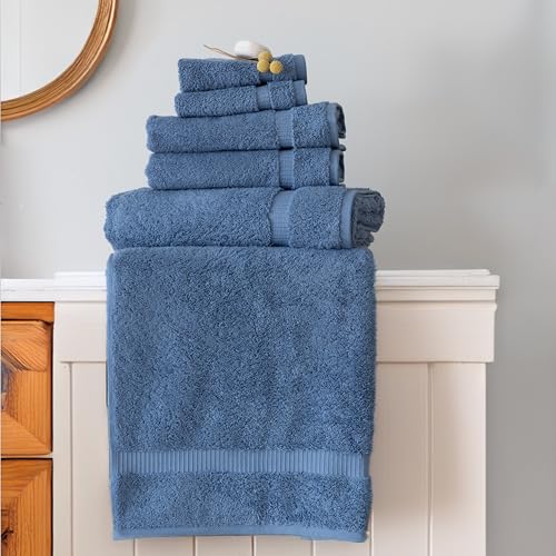SALBAKOS 100% Turkish Cotton Bathroom Towel Set of 6-Piece, Blue | 630 Gsm Thick Super Soft Highly Absorbent 2 Bath + 2 Hand + 2 Washcloth Towels Sets, Giftable, Hotel Quality, Made in Turkey - color: Blue, size: 6 Piece Towel Set