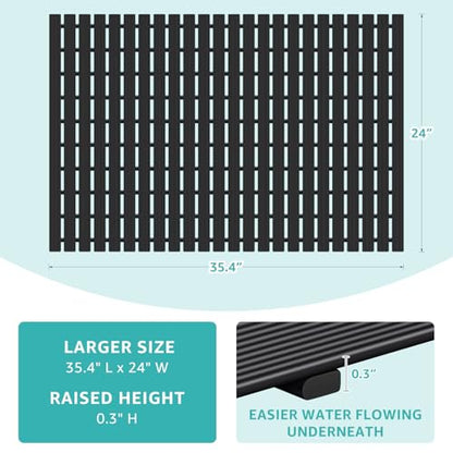 OTHWAY Large Shower Mat, 35.4 x 24 Inch No Suction Cup Shower Mat Non Slip, Quick Drain Non Slip Shower Mats for Inside Shower, Heavy Duty Curlable PVC Stand up Shower Floor Mat, Black - color: Black
