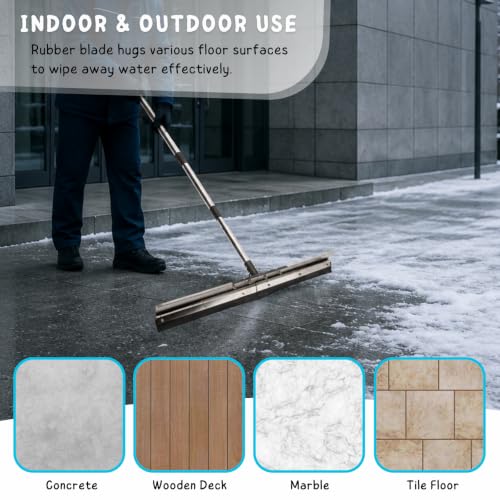 Floor Squeegee for Concrete Water Removal, 31'' Large Heavy Duty Water Pusher with Splash Guard for Garage, Deck, Driveway, Pool, Patio, Tile, 55.5’’ Long Handle Commercial Outdoor Rubber Squeegees - size: 31in