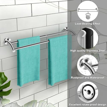 MGahyi Silver Telescopic Double Towel Bar Wall Mount 14.5-24.8Inch | Rustproof Towel Rack with Widened Spacing, Scratch-resistant & Durable for Bathroom Kitchen RV - color: Silver