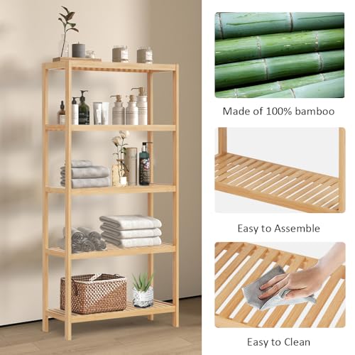 5-Tier Bamboo Freestanding Multi-use Shelf Unit Bookshelf Bookcase - size: 23.6''W 5-tier
