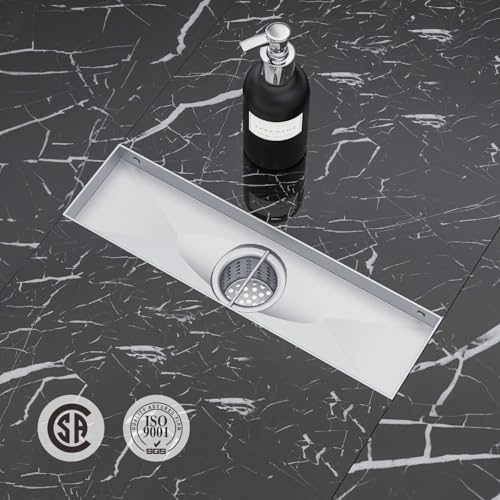 ELLO&ALLO 12 Inch Linear Shower Drain Brushed Nickel, SUS304 Stainless Steel Rectangle Shower Floor Drain with 2-in-1 Flat & Tile Insert Cover - color: Brushed Nickel, size: 12 In Tile insert Cover