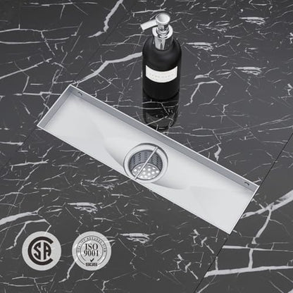 ELLO&ALLO 12 Inch Linear Shower Drain Brushed Nickel, SUS304 Stainless Steel Rectangle Shower Floor Drain with 2-in-1 Flat & Tile Insert Cover - color: Brushed Nickel, size: 12 In Tile insert Cover