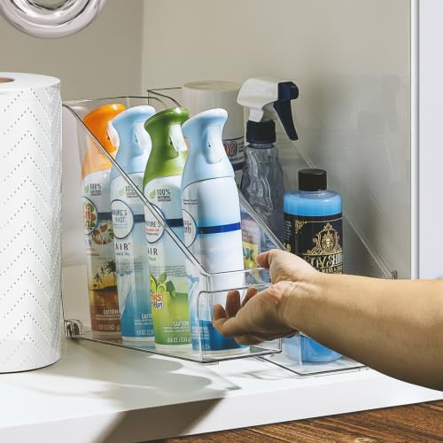 Sorbus Roll Out Bottle Organization Bins - Pantry Under Sink Organizer with Wheels & Handles, Clear Plastic Organizing Containers for Bottles & Cleaning Supplies - Kitchen Cabinet Laundry Room Storage - style: Slant