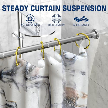 Gold Shower Curtain Rings, 12 Pcs Rust Proof Metal Curtain Hooks, Oval Snap Shower Rings for Curtain, Glide Smoothly for Bathroom Shower Rod, Zinc Alloy - color: Golden