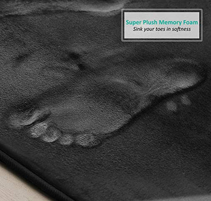 Clara Clark 3 Piece Bathroom Rugs Bath Mat Set, Velvet Memory Foam Bath Mats for Bathroom - Non-Slip, PVC Backing Bath Rugs, Washable - Dries Quickly, Black - color: Black