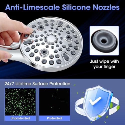 Shower Head with Handheld, High Pressure 10 Spray Built-in Pause & Power Wash, Anti-clog Nozzles, Detachable Hand Held Showerhead with Leakproof Stainless Steel Hose&Adjustable Overhead Bracket Chrome - color: Premium Chrome
