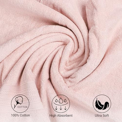 ESSELL 24/7 Aurora Collection 6 Piece Bath Towel Set, 100% Cotton, Durable, Quick Dry & Light Weight, 2 Bath Towels, 2 Hand Towels, 2 Washcloths - Blush - color: Blush