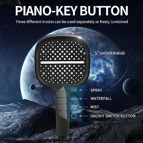 Handheld Shower Head with Extra Long Hose, 8 Setting Square Detachable Hand Held Spray with Upgrade Piano-Key Button & On Off Switch, 79" Long Stainless Steel Hose, Adjustable Bracket - Matte Black - color: Matte Black