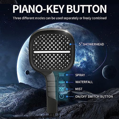 Handheld Shower Head with Extra Long Hose, 8 Setting Square Detachable Hand Held Spray with Upgrade Piano-Key Button & On Off Switch, 79" Long Stainless Steel Hose, Adjustable Bracket - Matte Black - color: Matte Black