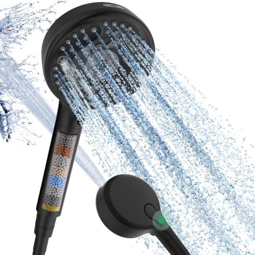SunCleanse Filtered Shower Head with Handheld, 9-Spray Setting Detachable Showerhead with Filters, Shower Head for Hard Water - Filtered Chlorine, Improve Skin and Hair Texture, Black - color: Matte Black, style: 9 Mode(With Filter)