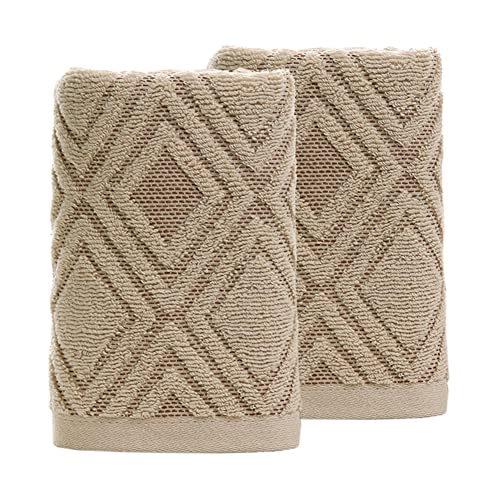Pidada Hand Towels Set of 2 Diamond Pattern 100% Cotton Absorbent Soft Decorative Towel for Bathroom (Brown) - color: 2 Brown, size: 13.4 x 29.5