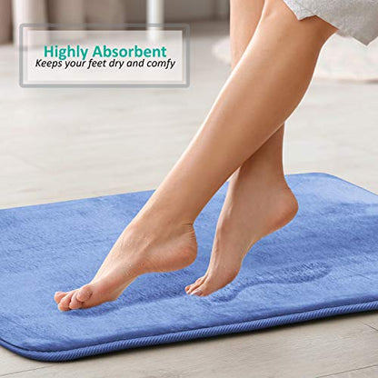 Clara Clark 3 Piece Bathroom Rugs Bath Mat Set, Velvet Memory Foam Bath Mats for Bathroom - Non-Slip, PVC Backing Bath Rugs, Washable - Dries Quickly, Blue - color: Calm Blue