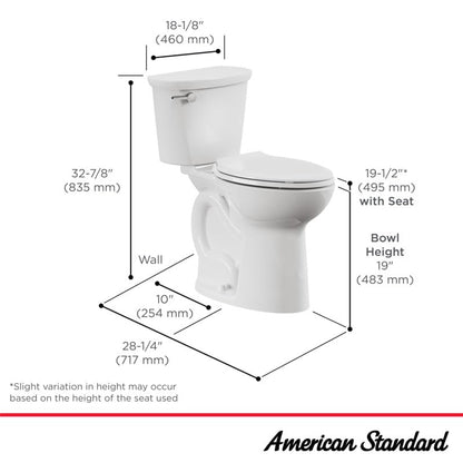 American Standard Cadet PRO Two Piece Round Toilet, 1.28 GPF, White - size: 10" rough-in