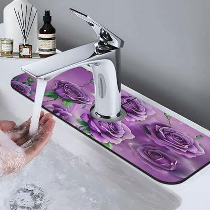 Purple Roses Kitchen sink faucet pad, strong water absorption, anti slip, easy to clean, very suitable for splash and drip prevention, suitable for kitchens and bathrooms - color: Purple Roses